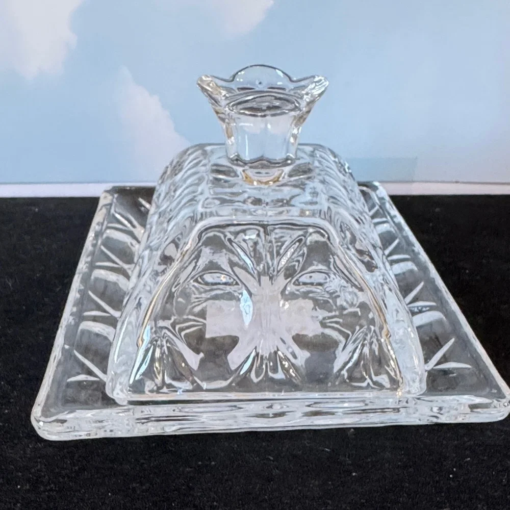 Elegant Vintage-inspired Clear Glass Butter Dish by Italo Homes